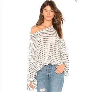 Free People Island Girl Hacci Stripe Knit Tee White Black Size XS